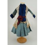 A good original blue check dolls dress for French Bru Bebe, size 7, 1880s,