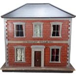 ‘Wesley Villa’ a fine painted wooden red brick Victorian dolls house, English circa 1860,