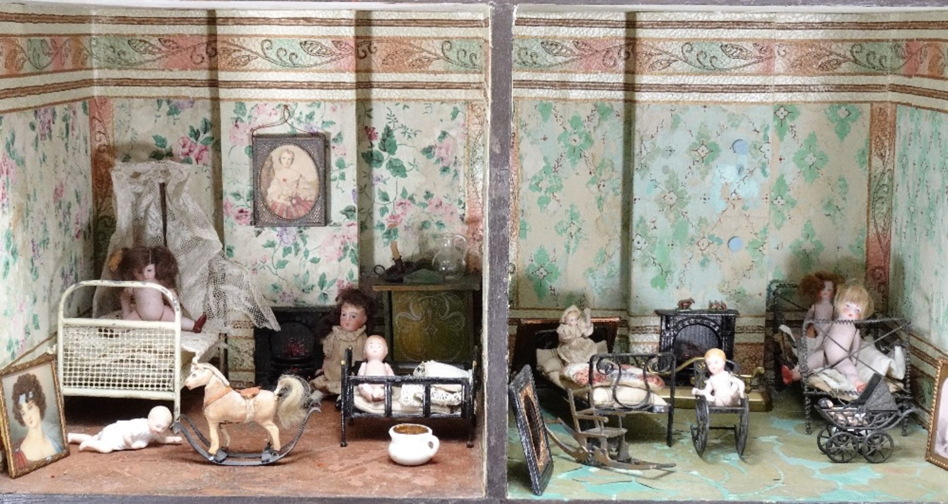 A large furnished Silber & Fleming painted wooden box-back dolls house, German 1880s, - Image 5 of 5