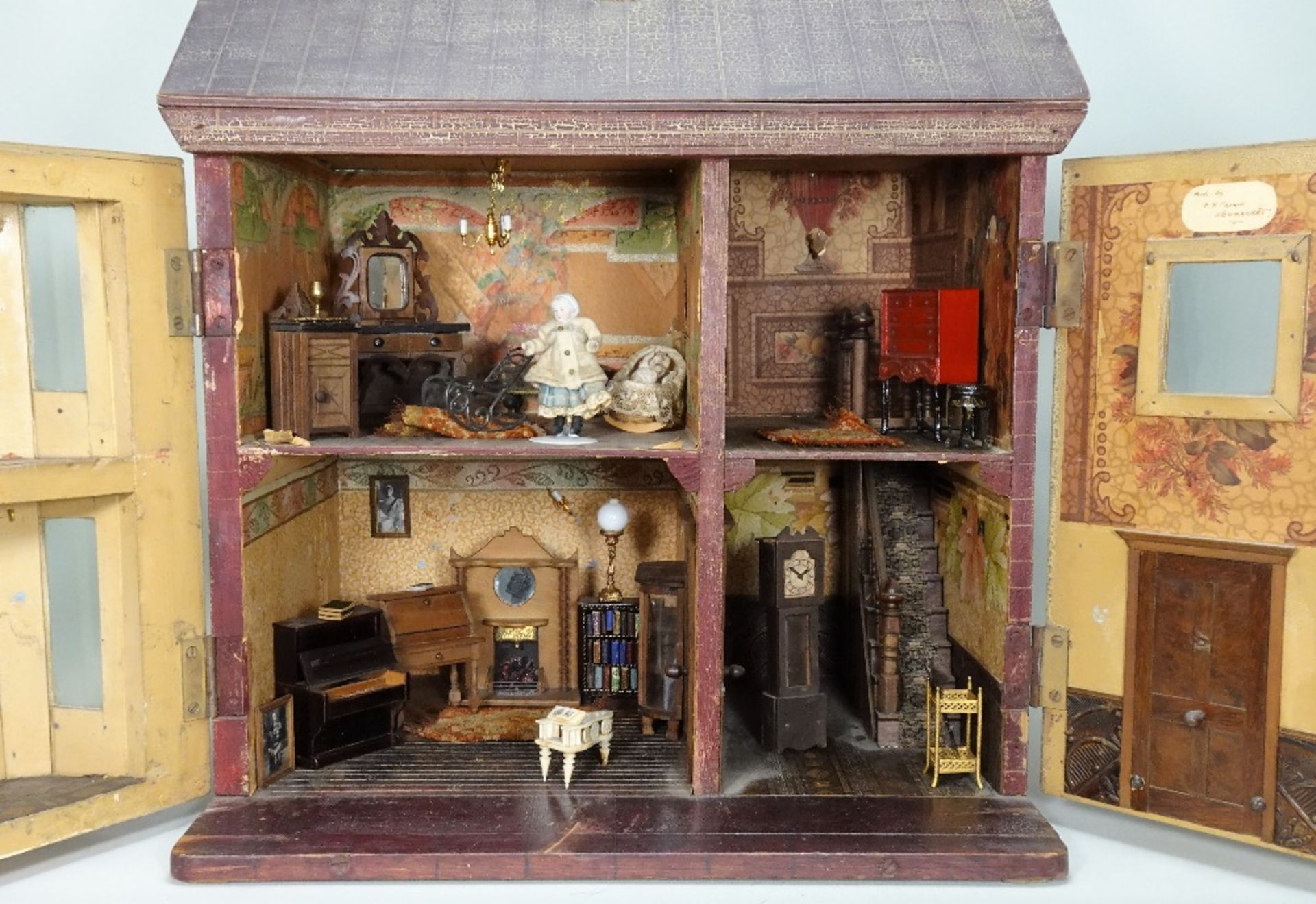 A traditional painted wooden dolls house, made by F.H.Crowe, Newmarket probably 1920s, - Image 2 of 2