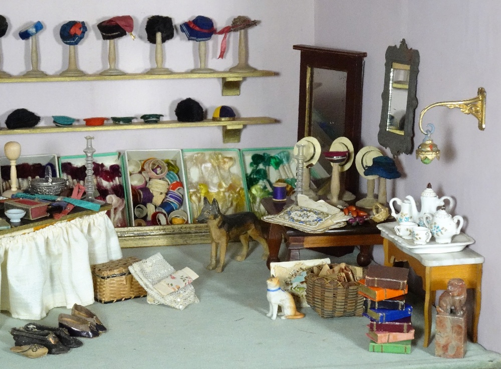 A wooden painted Victorian Dolls House and Milliners Shop, - Image 7 of 7