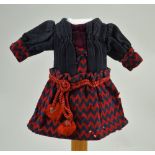 A good original red and navy dolls dress for size 2 French Bebe, circa 1880,