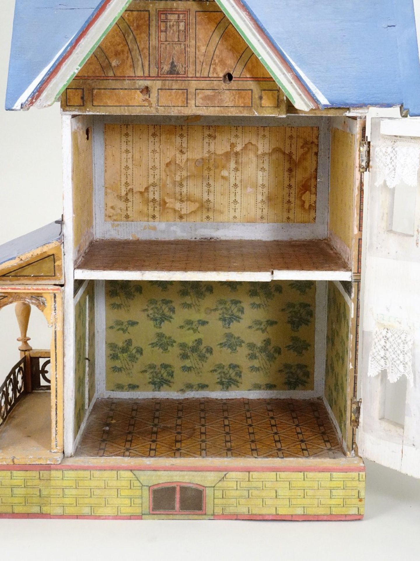 A Moritz Gottschalk model 3581 blue roof dolls house, German circa 1910, - Image 2 of 4