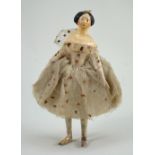 A small papier-mache shoulder head doll, German circa 1840,