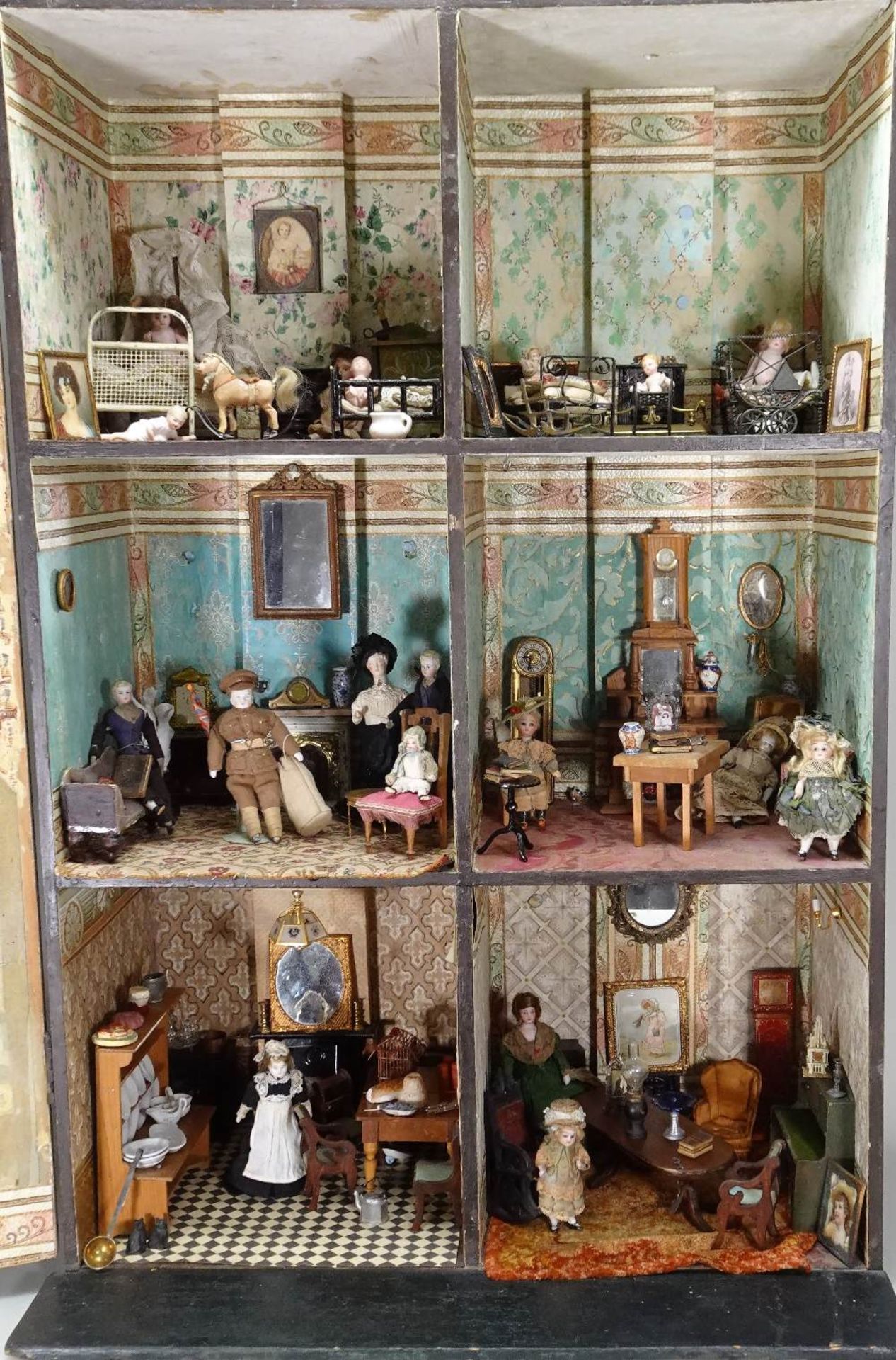 A large furnished Silber & Fleming painted wooden box-back dolls house, German 1880s, - Image 2 of 5