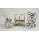 Three pieces of painted metal miniature dolls house furniture, German circa 1890,