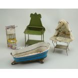 Four pieces of tin-plate dolls house furniture, German, circa 1900,