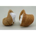 Two early woven straw dolls bonnets, English 1830s,