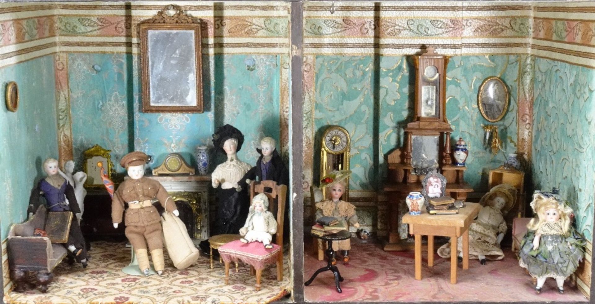 A large furnished Silber & Fleming painted wooden box-back dolls house, German 1880s, - Image 4 of 5