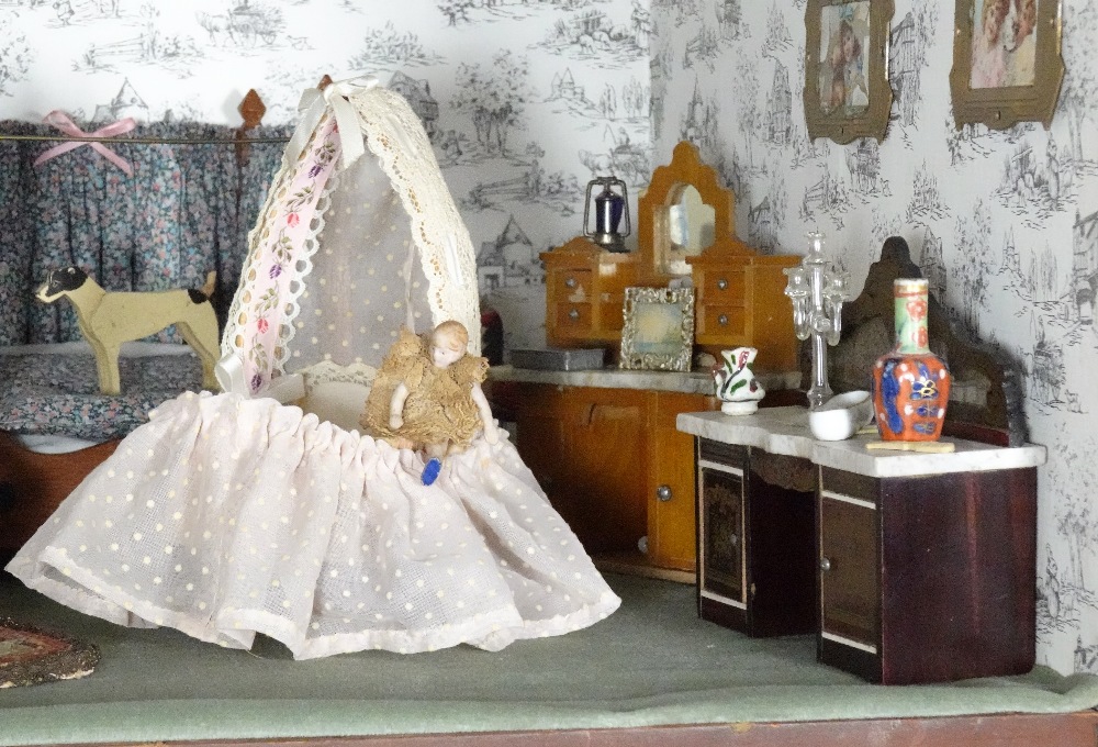 A wooden painted Victorian Dolls House and Milliners Shop, - Image 4 of 7