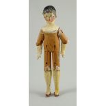 A small painted wooden Grodnertal doll, German circa 1830,