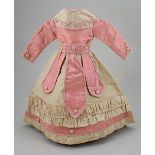 A good 1870s style cream and pink silk French fashion dolls dress,