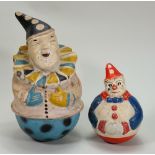 Pair of painted composition Clown Roly Poly toys, probably French 1920s,