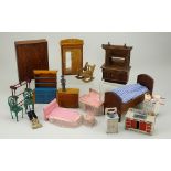 A small collection of dolls house furniture, mainly English circa 1930,
