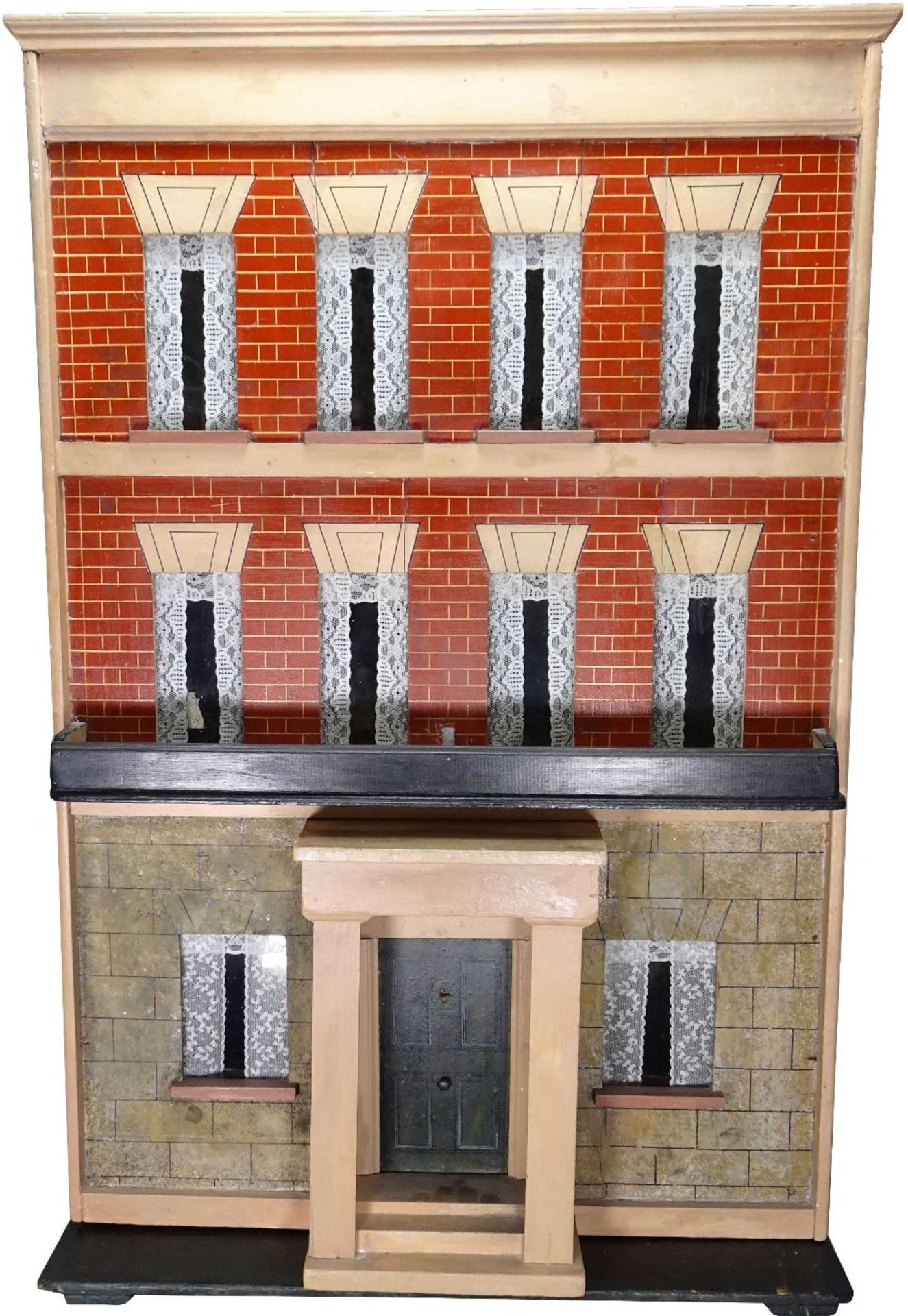 A large furnished Silber & Fleming painted wooden box-back dolls house, German 1880s,