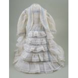 A beautiful 1870s style cream cotton French fashion dolls dress and jacket,