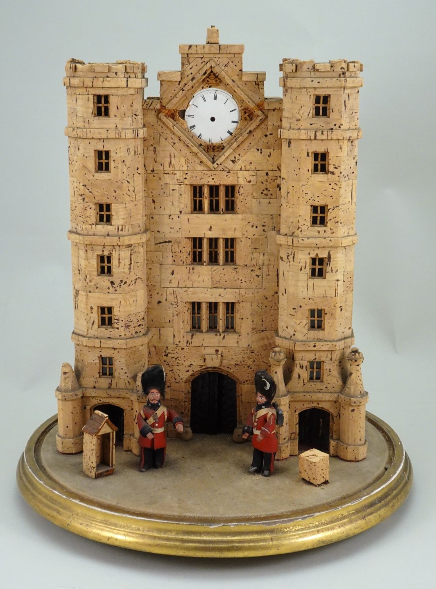 An interesting folk art cork model castle, English 1832,