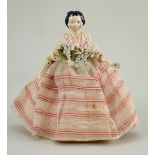 A small papier-mache shoulder head doll, German circa 1840,