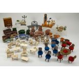 A collection of miniature dolls house furniture and ornaments,