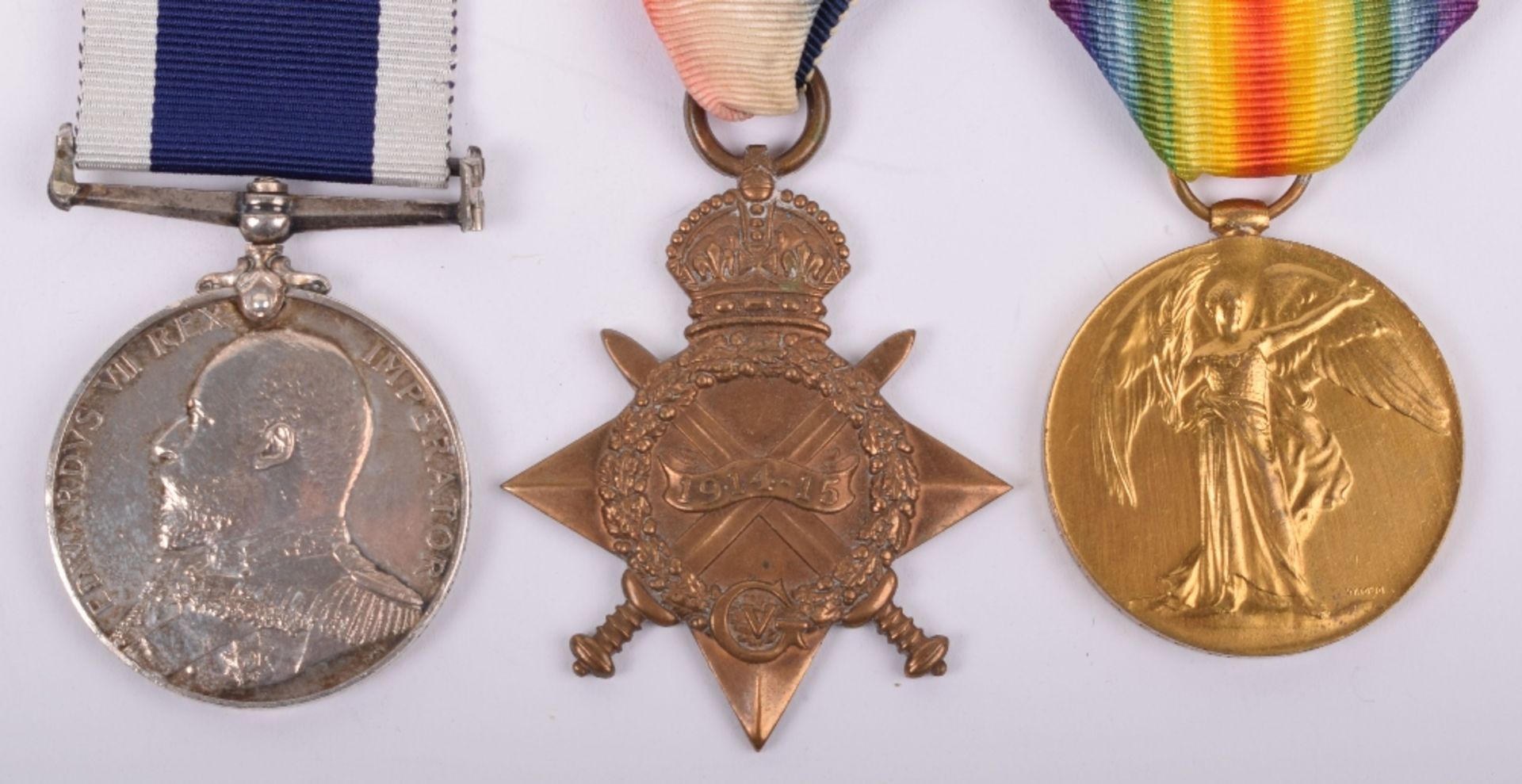 Edward VII Royal Navy Long Service Good Conduct Medal Group of Three HMS Hotspur - Image 2 of 7