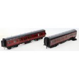 Pair of Exley 0 gauge LMS bogie Passenger corridor coaches, 1920s,