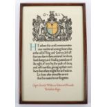 Memorial Scroll to Captain Gerald William Edward Maude Yorkshire Regiment Wounded in action at Dakk