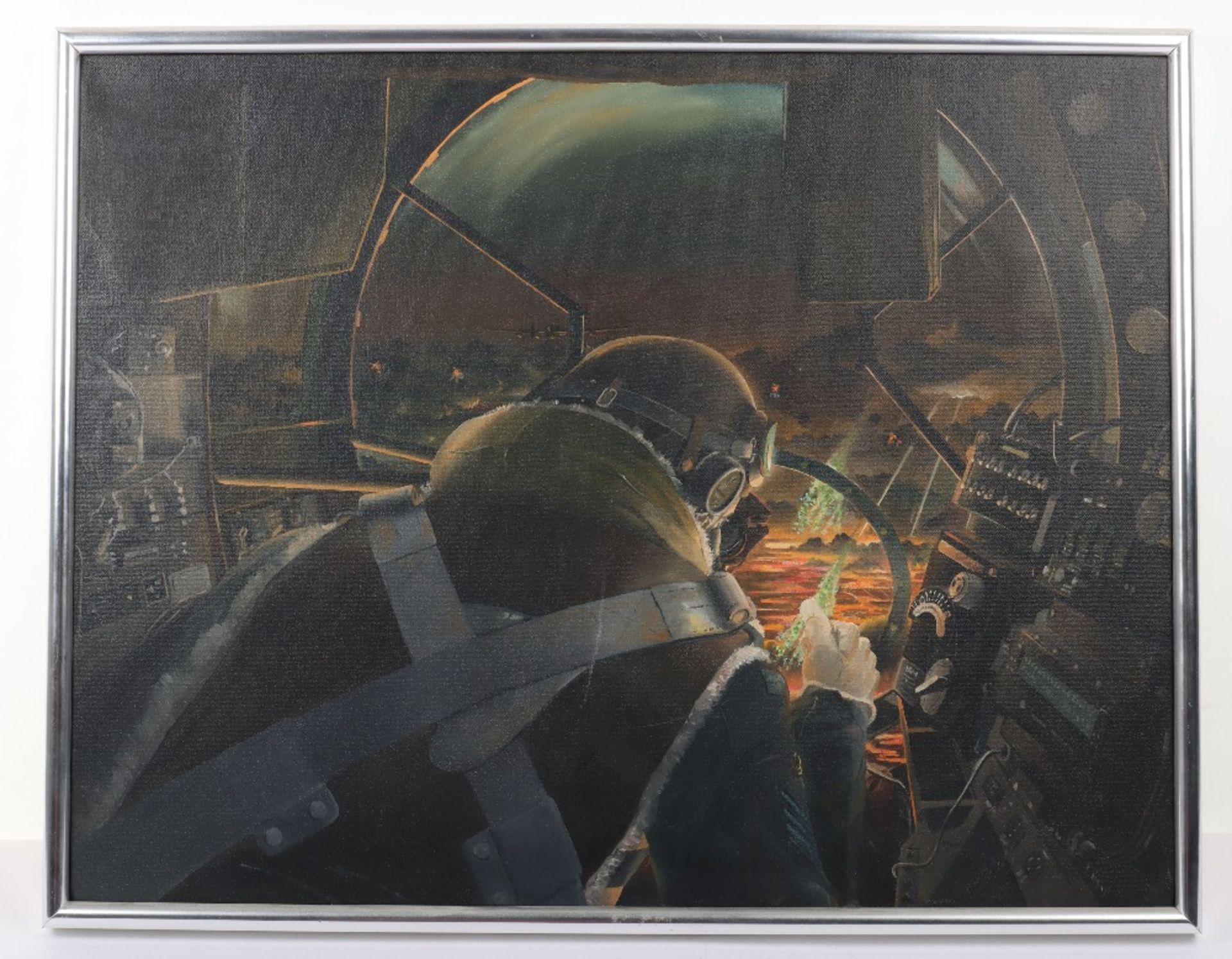 Oil Painting of RAF Bomb Aimer on Mission Over Berlin, Used as front cover image of Alan W Coopers B - Bild 2 aus 2