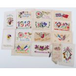 Grouping of WW1 Period Embroidered Postcards / Greeting Cards