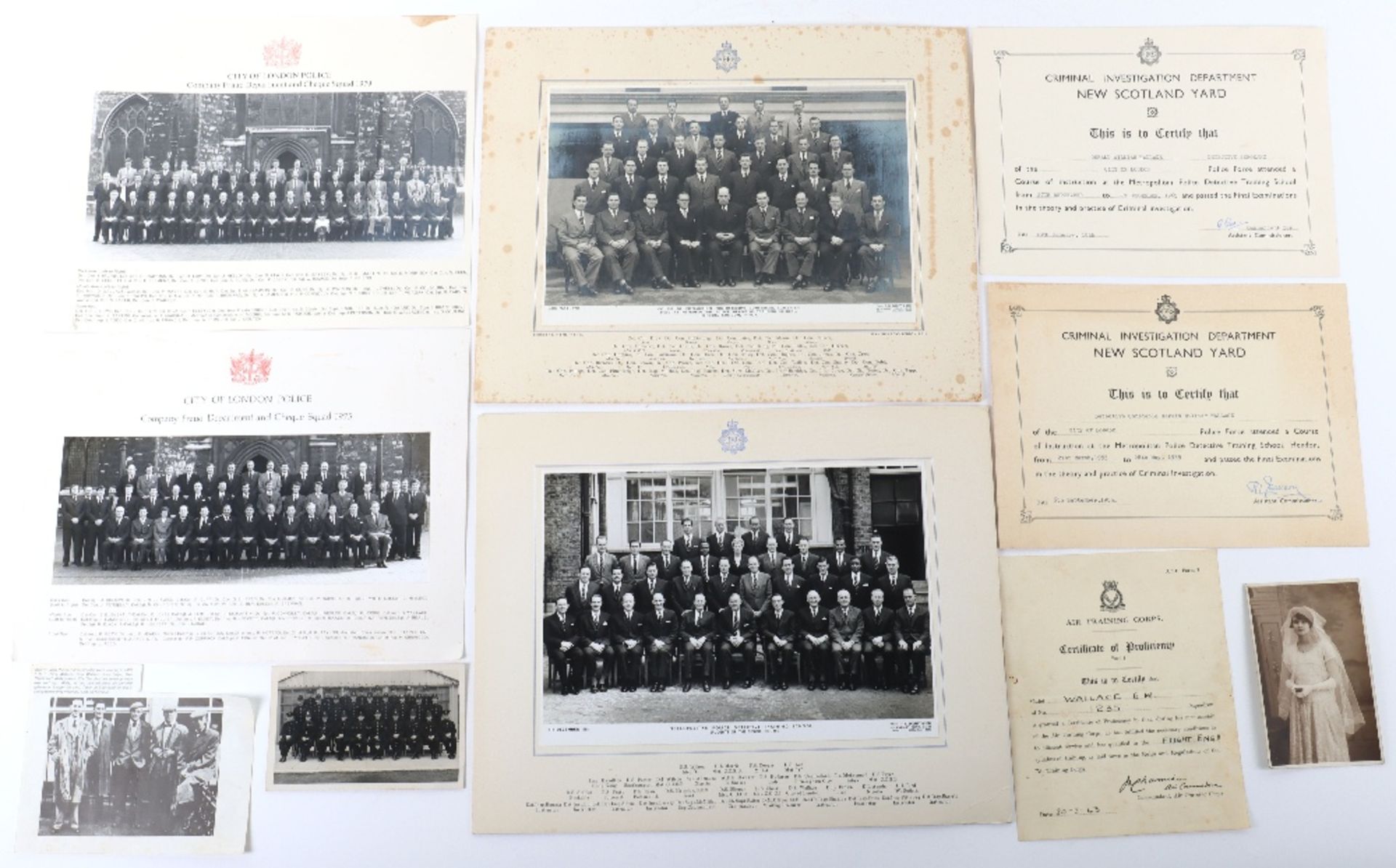 Photographs and Certificates relating to Detective Constable later Sergeant Gerald William Wallace.