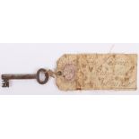 Unusual Victorian Key and Linen Address Label Belonging to Lady Palmer, Dorney Court, Windsor