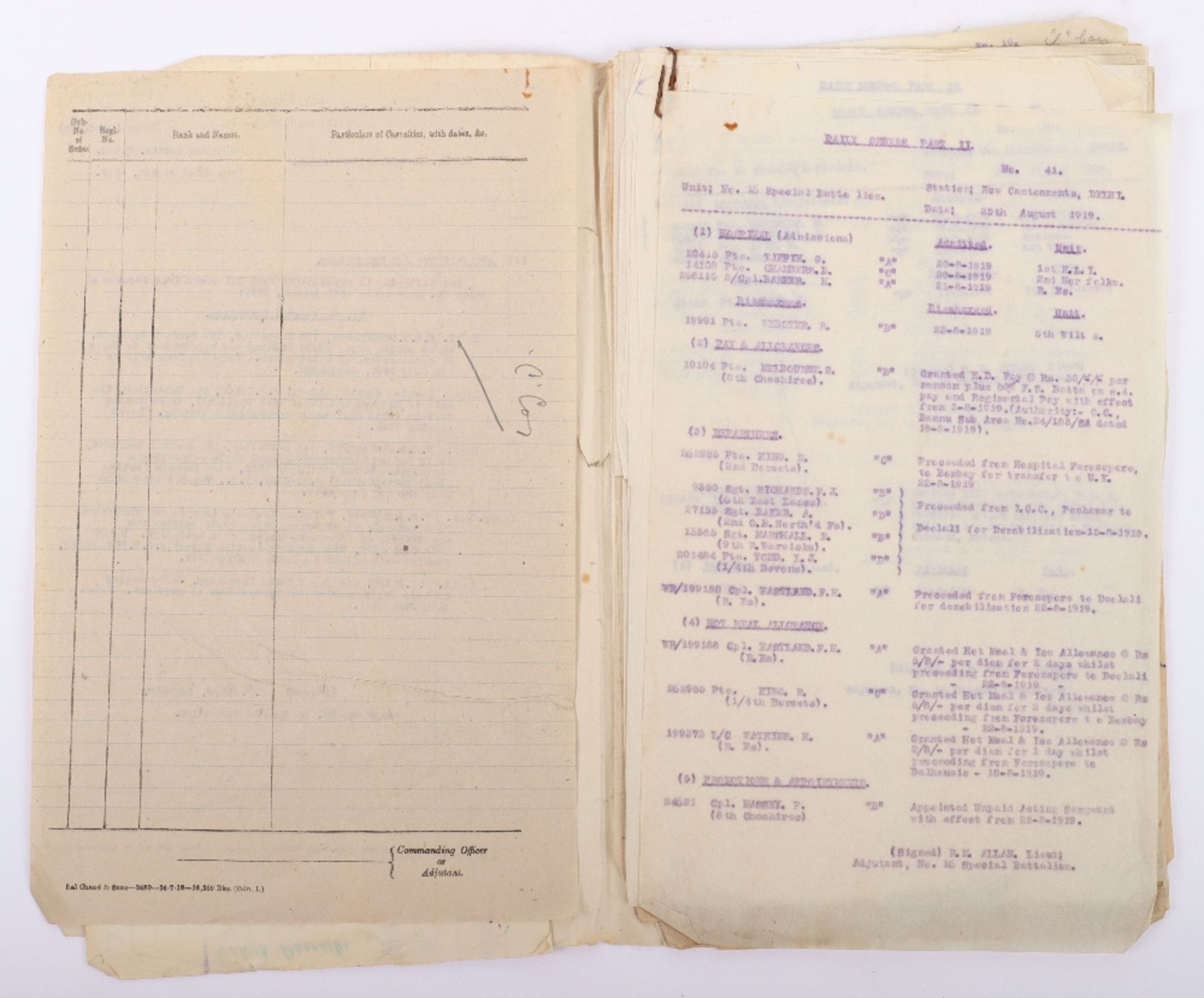 Battalion Daily Orders no 16 Special Battalion, New Cantonment, Delhi June/July/August 1919 - Image 2 of 5