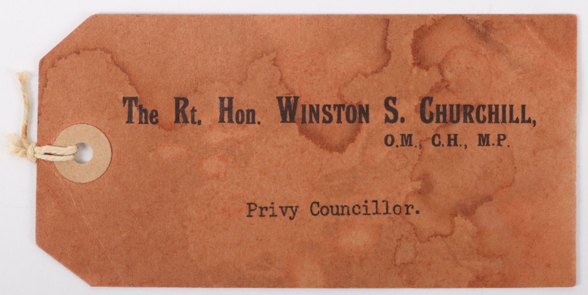 Winston S. Churchill His personal Label for Box/Case as a Privy Councillor