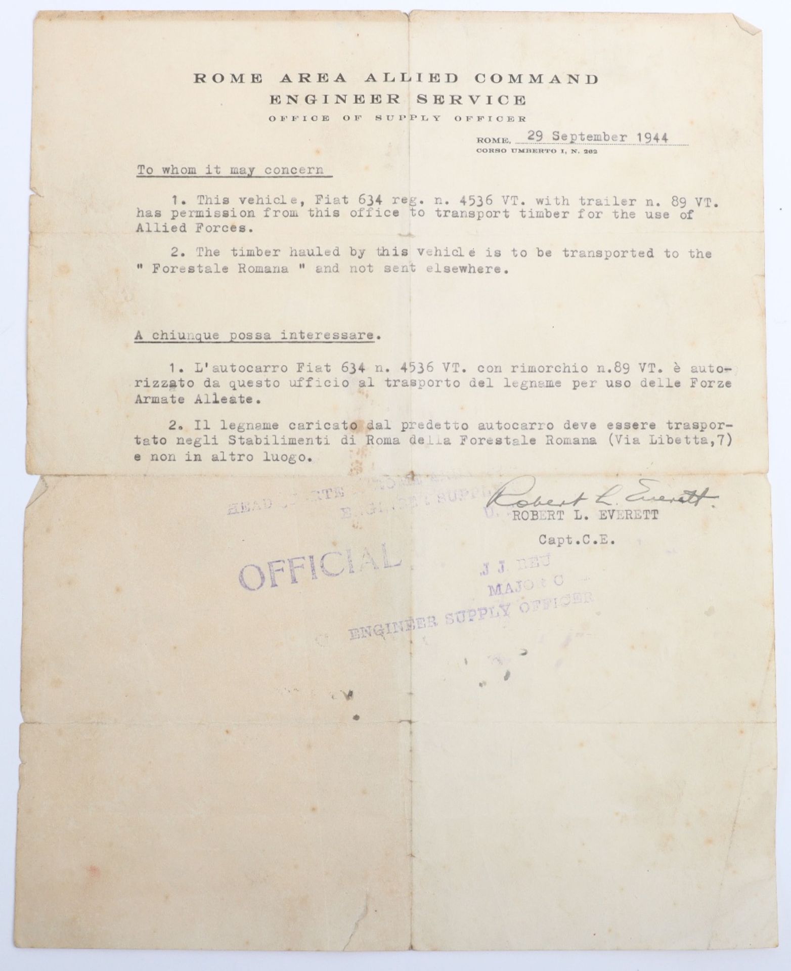 Rome Area Allied Command Engineer. Signed Authorization - Bild 3 aus 8