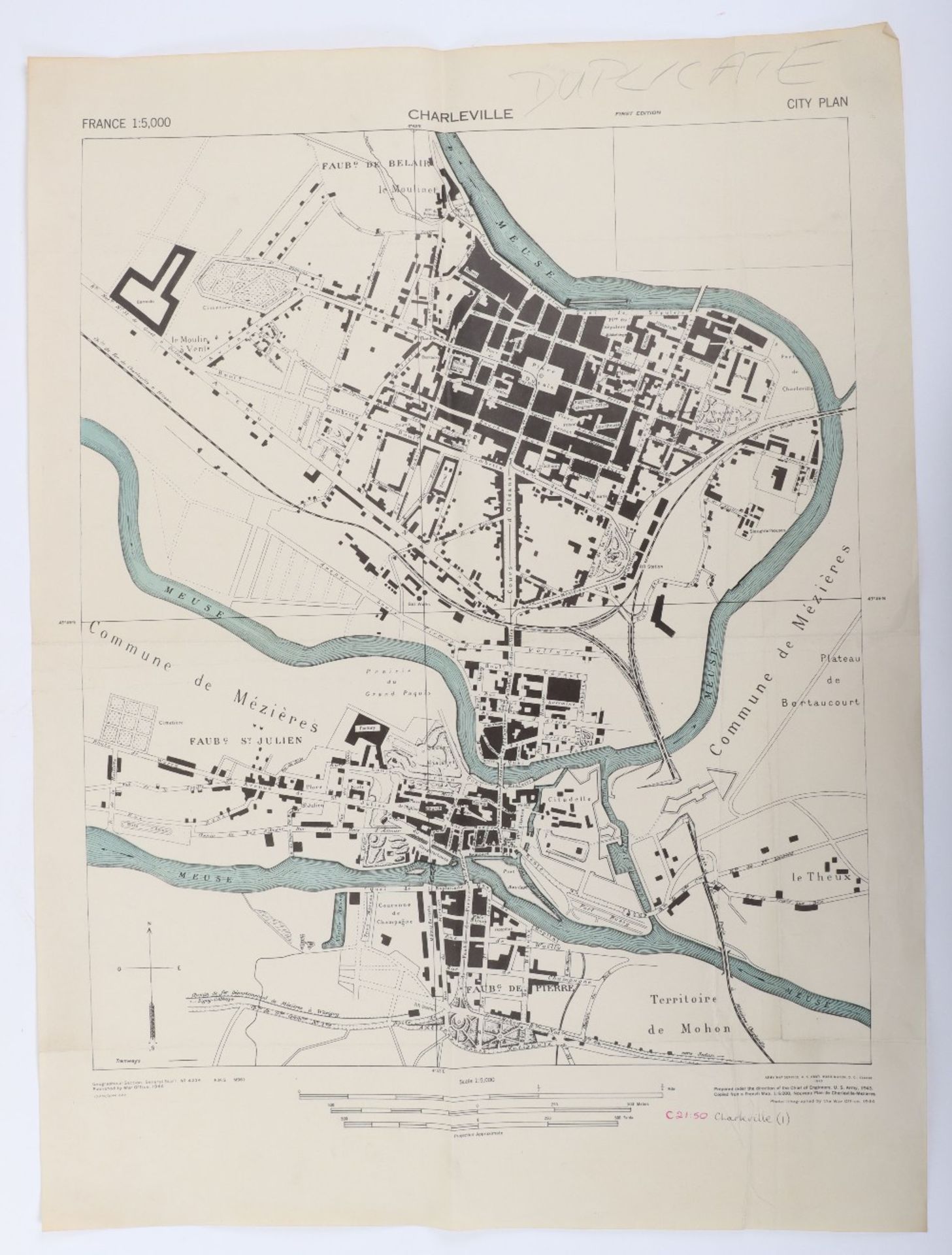 Maps, Interesting map of Charleville, City Plan, 1:5000. 1944 - Bild 2 aus 3