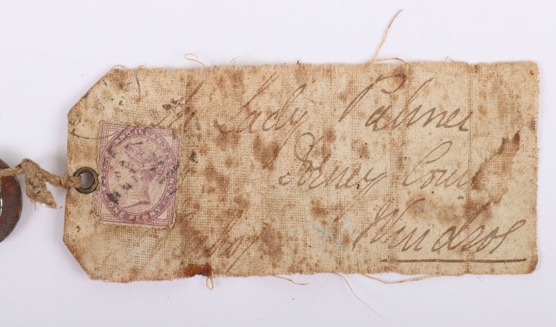 Unusual Victorian Key and Linen Address Label Belonging to Lady Palmer, Dorney Court, Windsor - Bild 3 aus 5