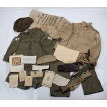 WW2 British Far East Uniform, Slouch Hat & Paperwork Grouping