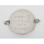 Identity Disc of Flight Lieutenant Ithel David Jeremy DFC, Killed Whilst Serving with 305 (Polish) S