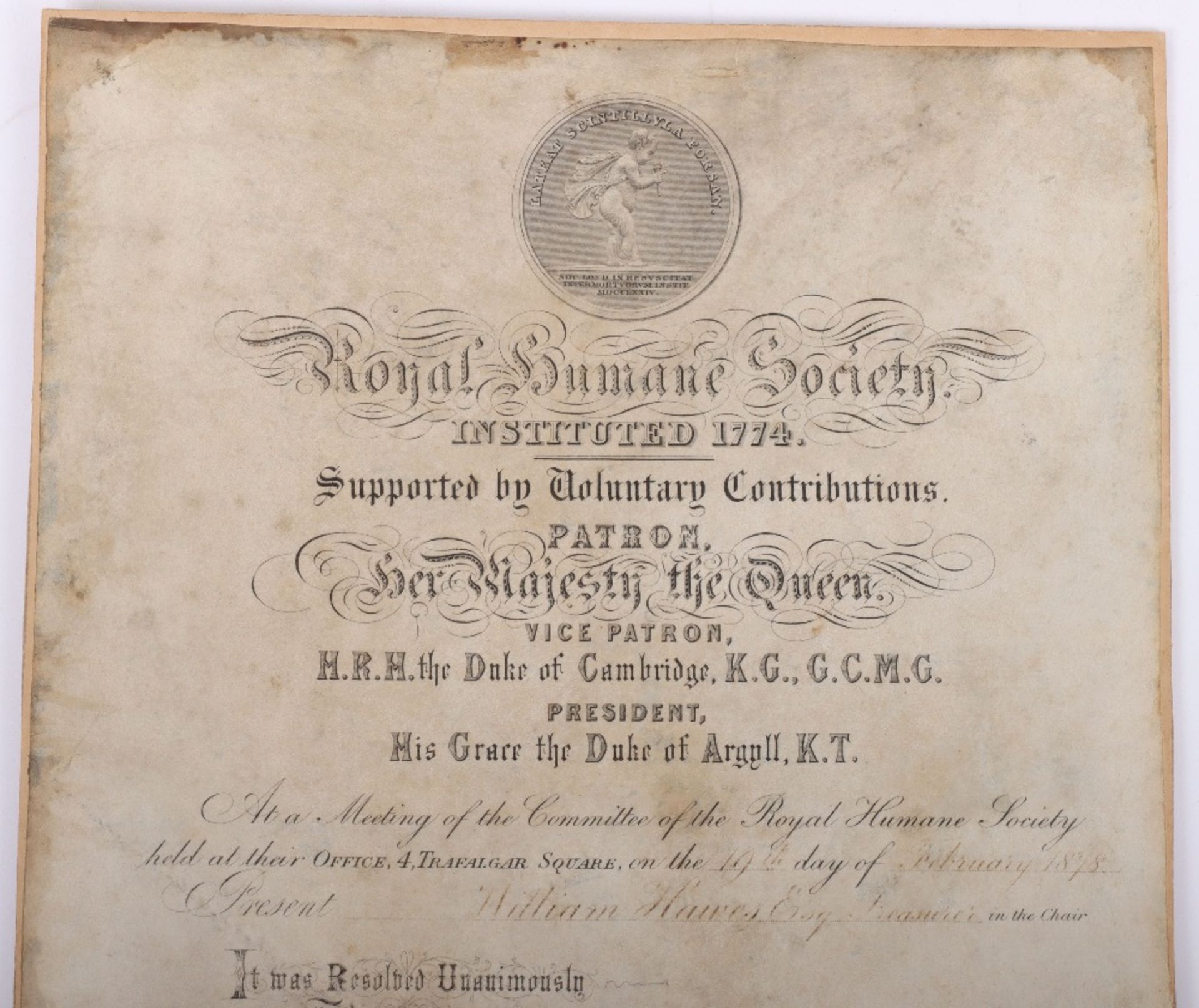 Original Royal Humane Society Mounted Presentation Parchment Certificate - Image 3 of 4