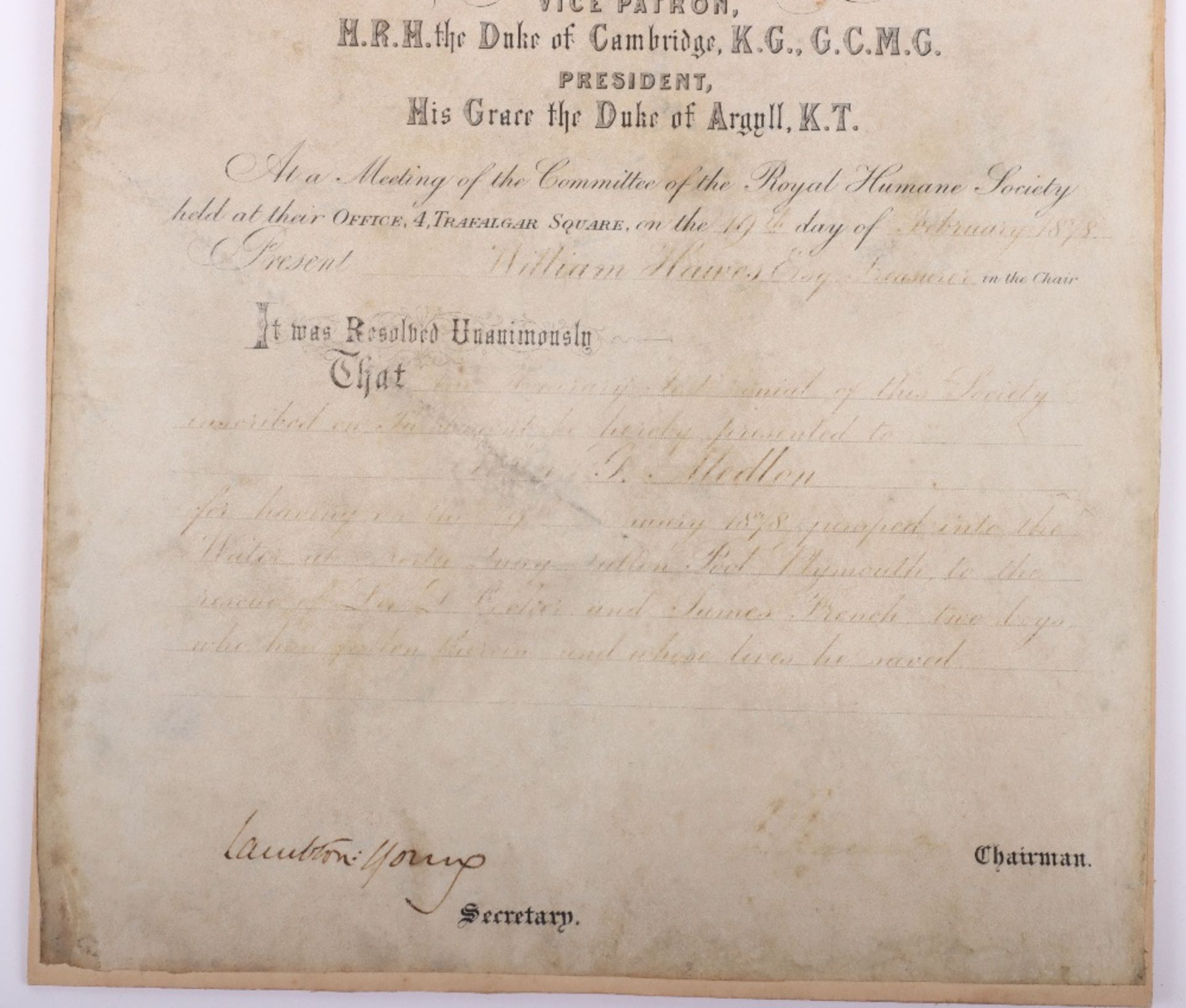 Original Royal Humane Society Mounted Presentation Parchment Certificate - Image 4 of 4