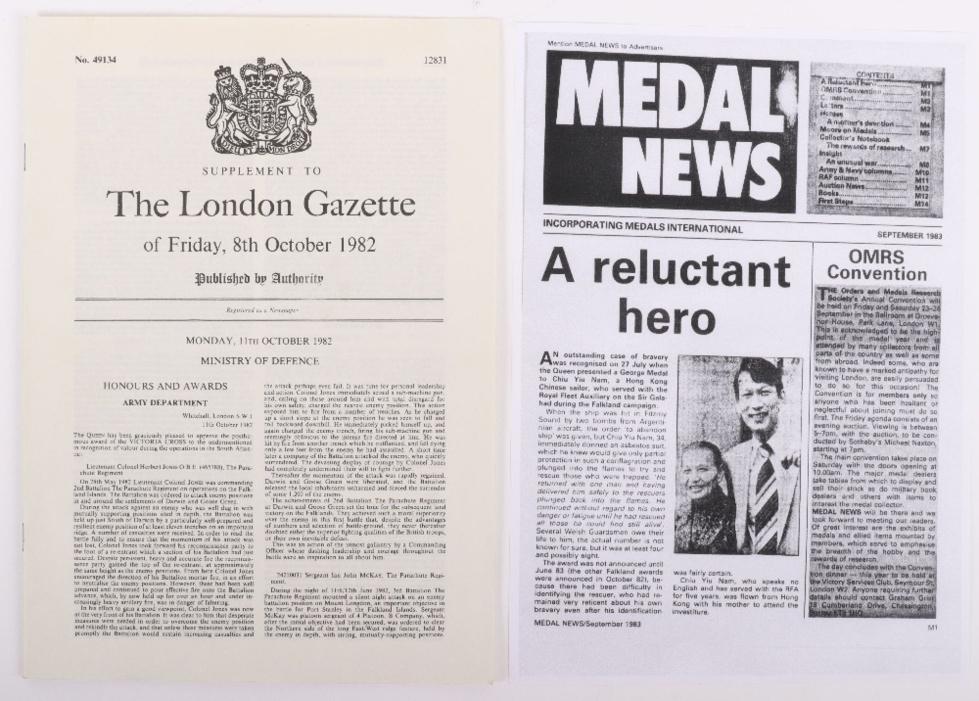 Original Supplement to London Gazette 8th October 1982