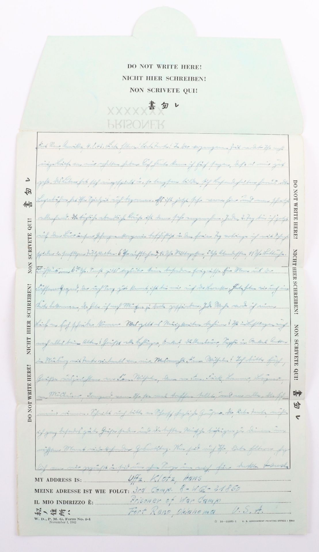 Unusual Collection POW Letters Sent from America by a German Prisoner (Hans Klotz) - Bild 2 aus 2