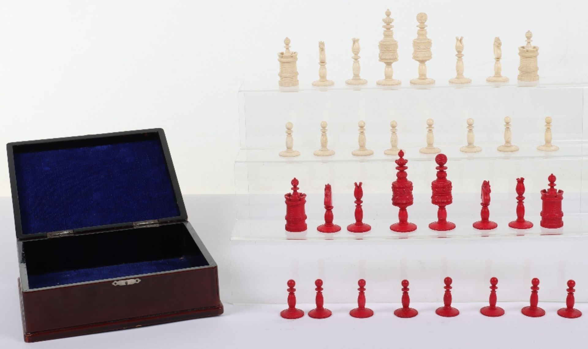 > A 19th century Chinese ivory chess set
