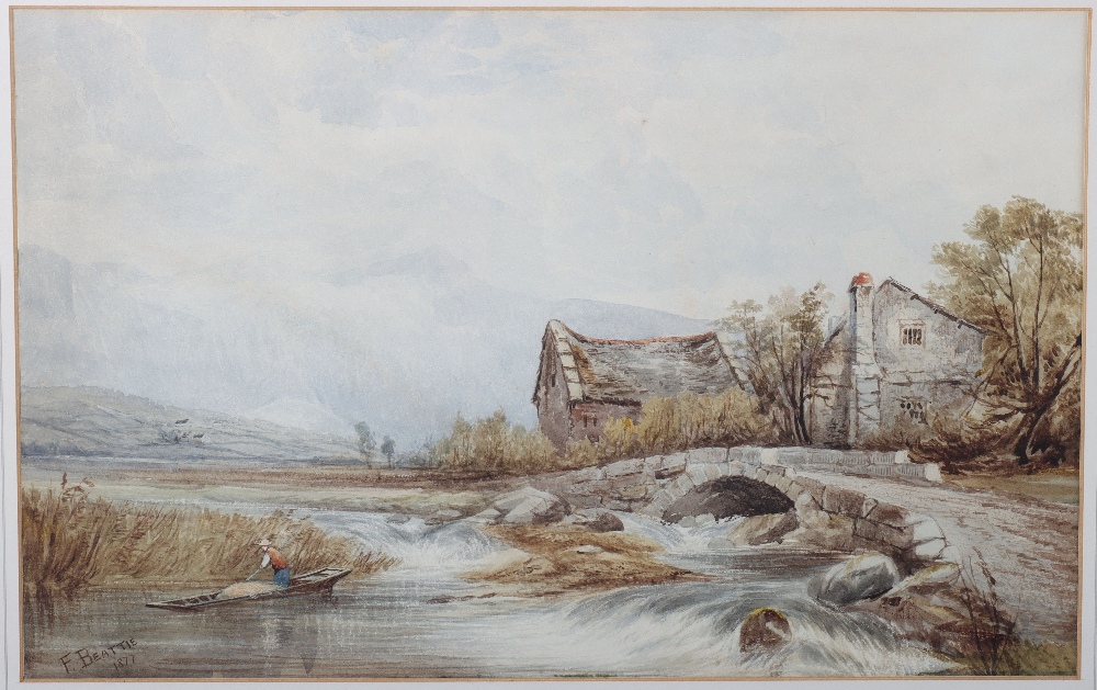 Two F Beattie watercolours, fishermen in a lock with castle in background, the other fisherman in ri - Bild 3 aus 7