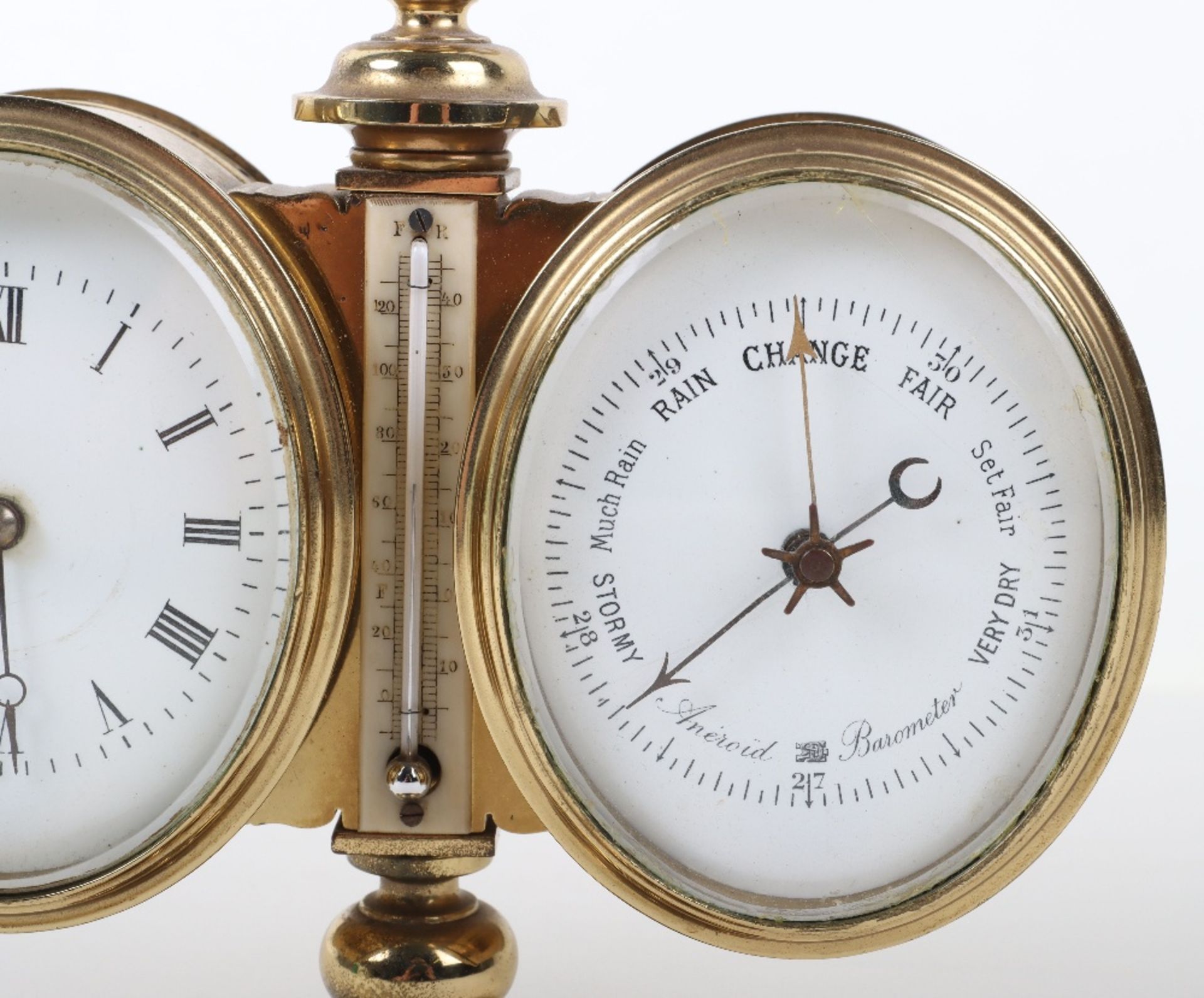 A late 19th century brass desk combination barometer and clock - Image 7 of 7