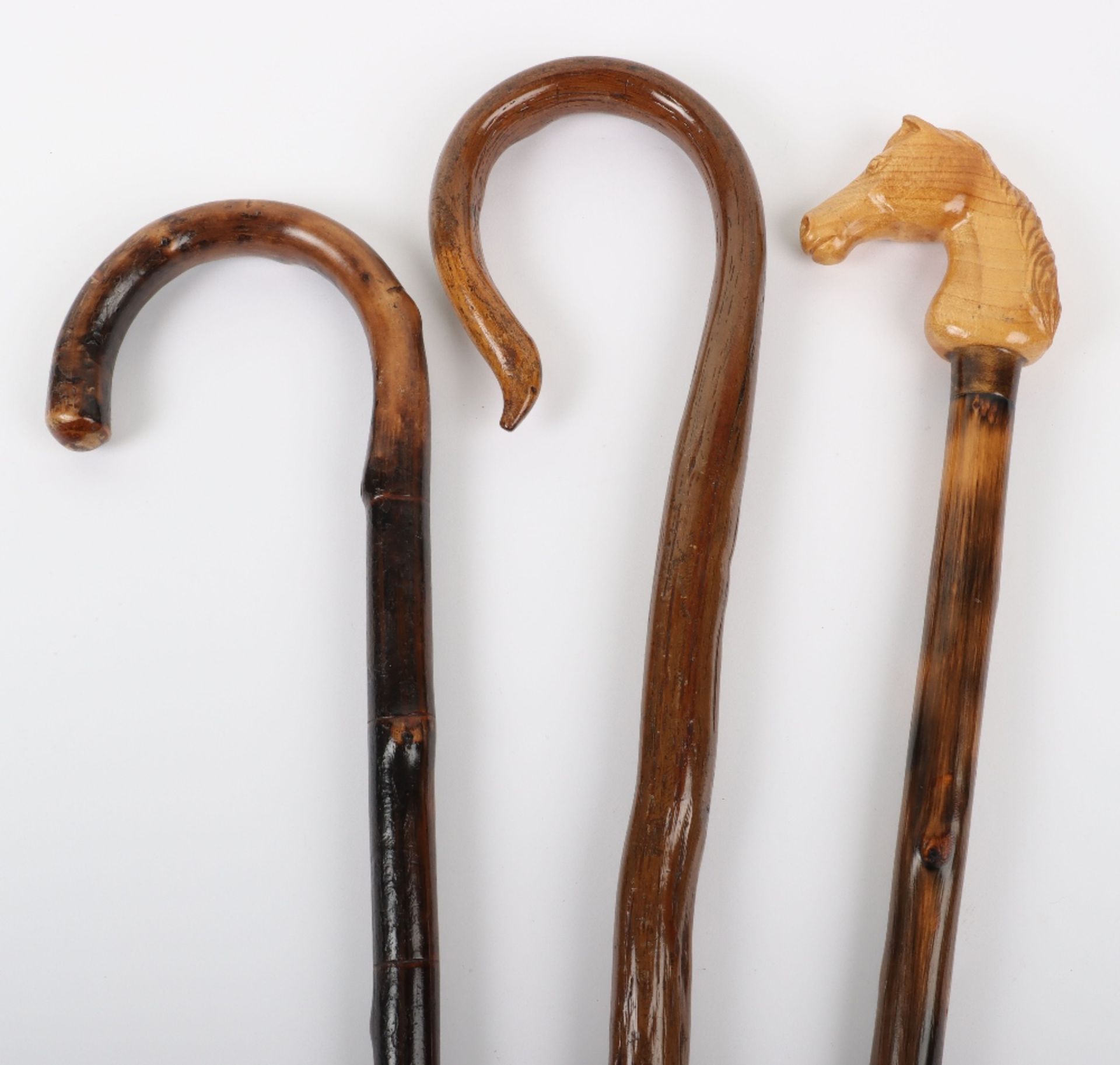 Three walking sticks, one with carved wood horse head - Bild 3 aus 8