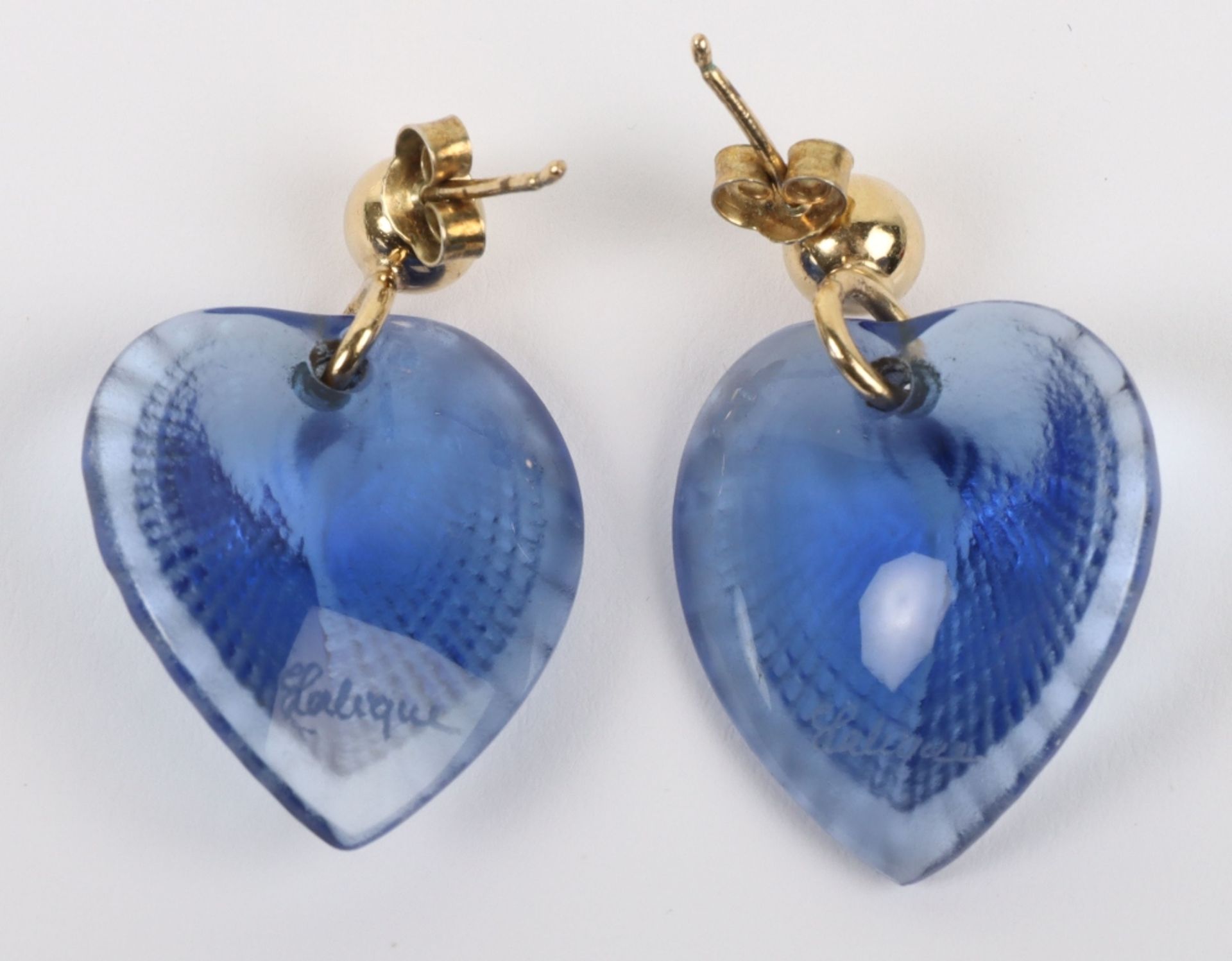 A pair of Lalique blue glass earrings - Image 2 of 2