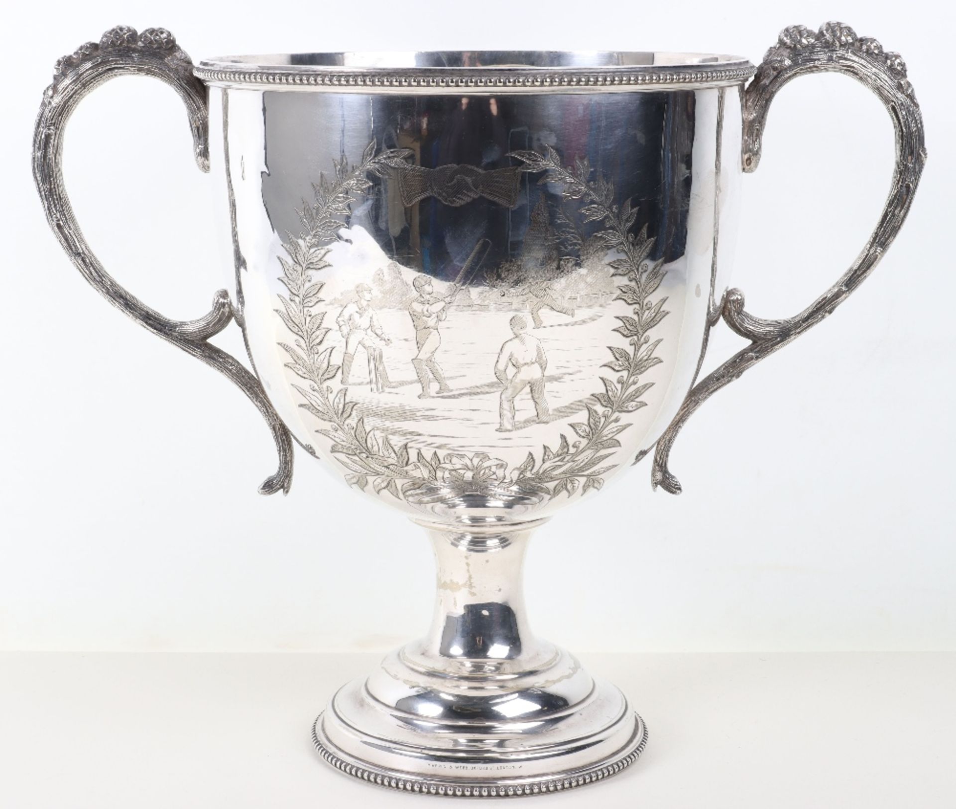 An interesting and substantial 19th century silver plated cricket trophy for the Challenge Cup 1885