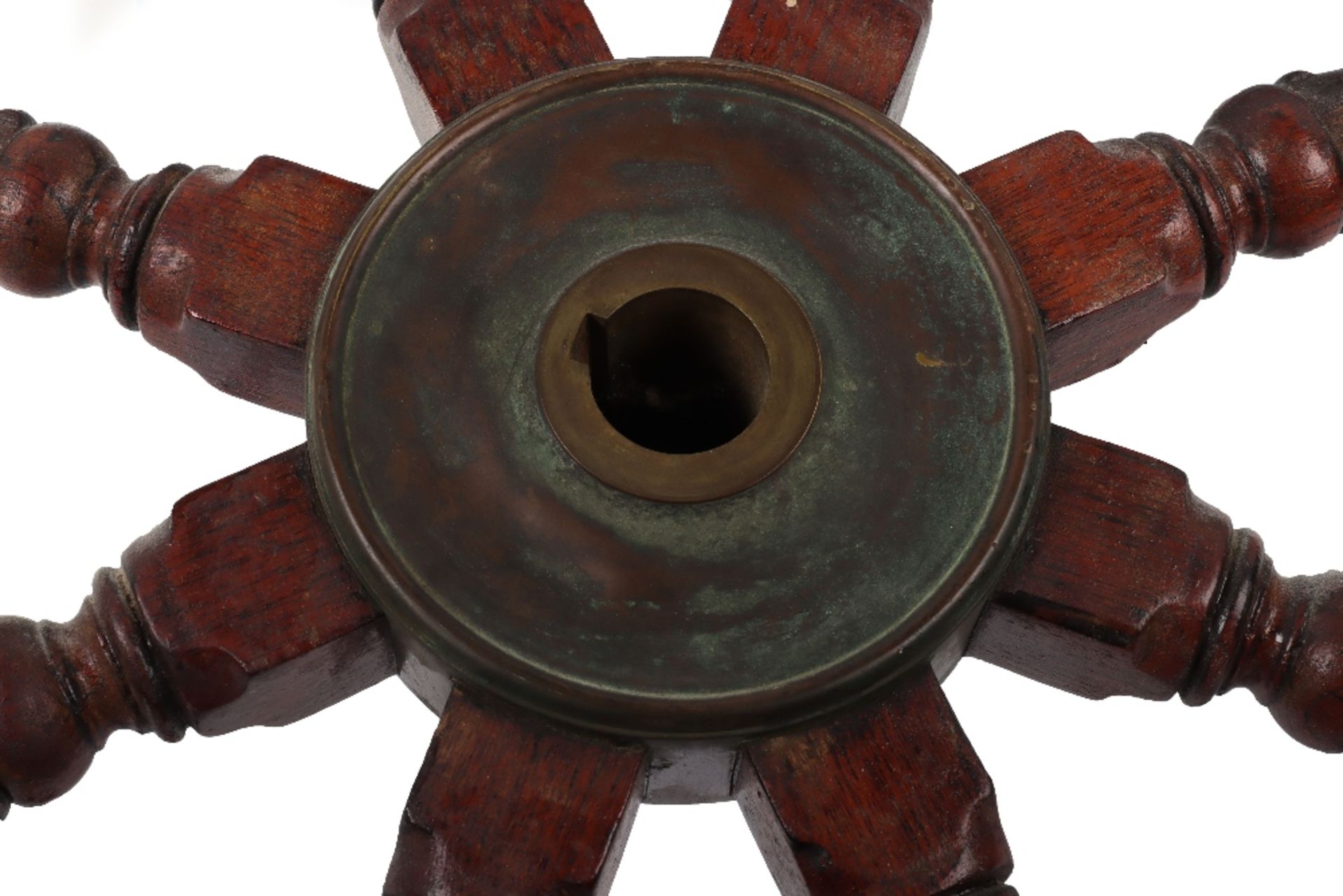 An early 20th century oak and brass ships wheel - Image 5 of 7