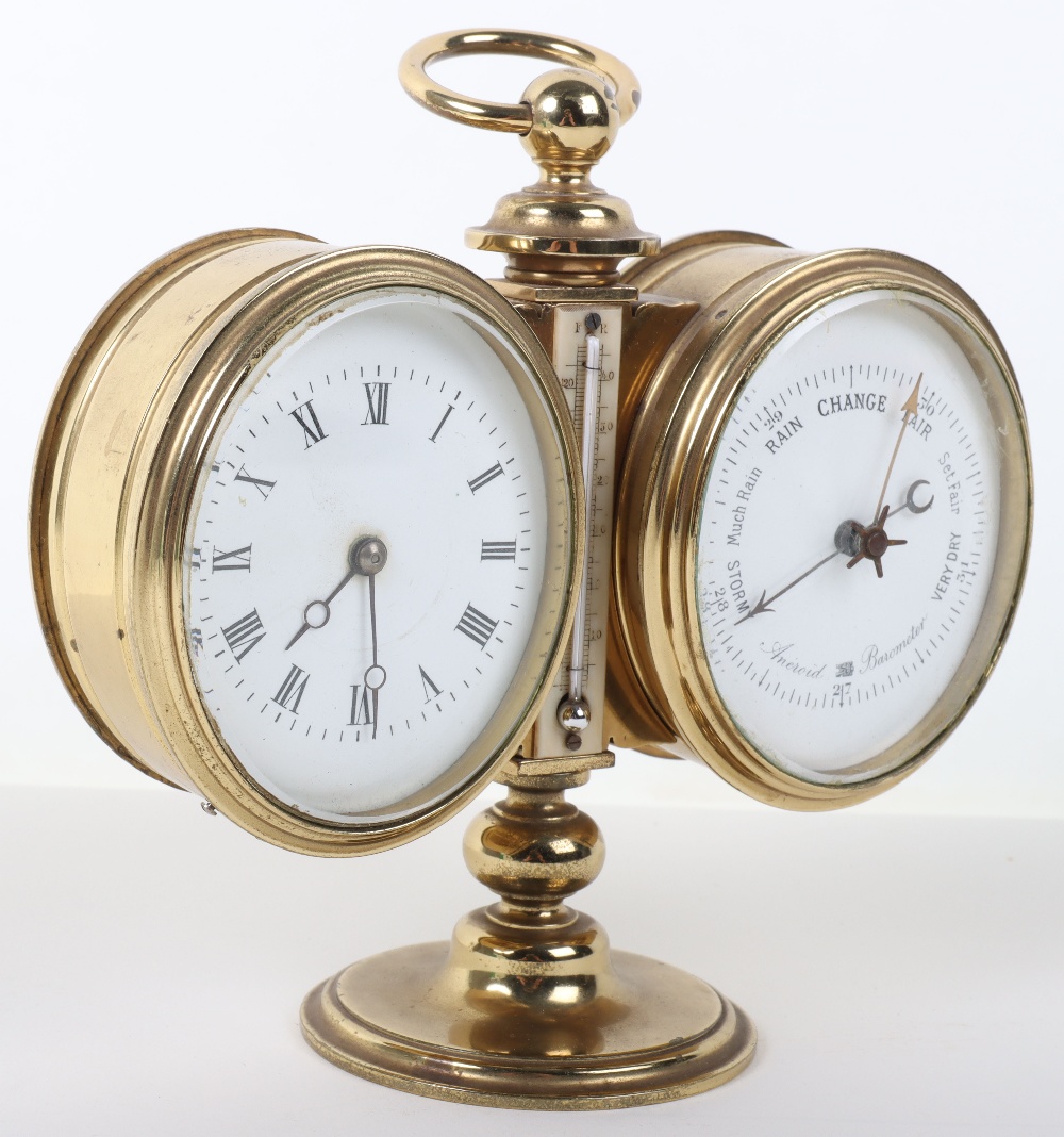 A late 19th century brass desk combination barometer and clock - Bild 2 aus 7