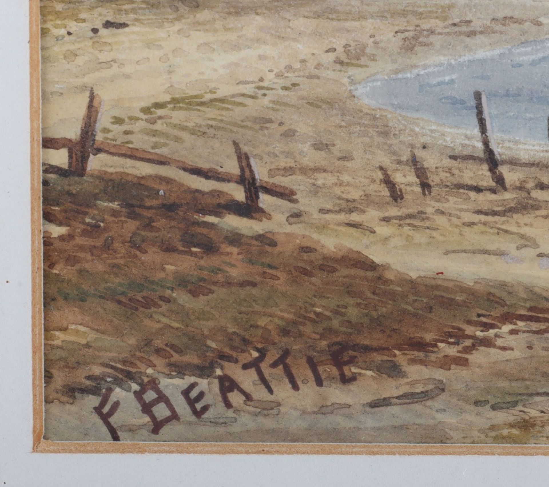 Two F Beattie watercolours, fishermen in a lock with castle in background, the other fisherman in ri - Image 4 of 7